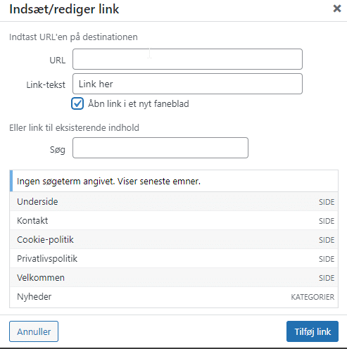 link-indstilling